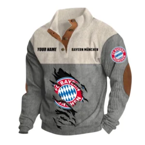 Bayern Munchen Sweatshirt Herren Stehkragen, Pullover Herren Sweatshirt mit Namen BDE105072925555 - Grau