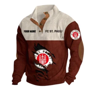 FC St. Pauli Sweatshirt Herren Stehkragen, Pullover Herren Sweatshirt mit Namen BDE105072925559 - Dunkelrot