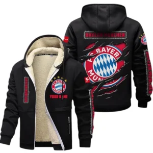FC Bayern Munchen Dicke Fleecejacke Herren, Fleecemantel mit Allover-Print BDE89070125555 - Schwarz