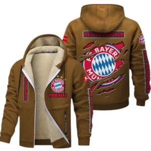 FC Bayern Munchen Dicke Fleecejacke Herren, Fleecemantel mit Allover-Print BDE89070125555 - Braun