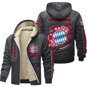 FC Bayern Munchen Dicke Fleecejacke Herren, Fleecemantel mit Allover-Print BDE89070125555 - Dunkelgrau