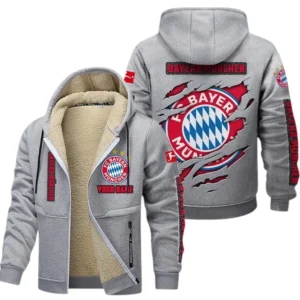 FC Bayern Munchen Dicke Fleecejacke Herren, Fleecemantel mit Allover-Print BDE89070125555 - Hellgrau
