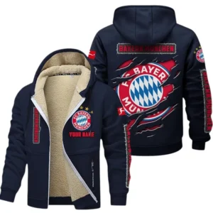 FC Bayern Munchen Dicke Fleecejacke Herren, Fleecemantel mit Allover-Print BDE89070125555 - Marineblau