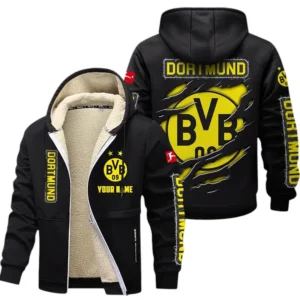 Borussia Dortmund Dicke Fleecejacke Herren, Fleecemantel mit Allover-Print BDE89070125556 - Schwarz