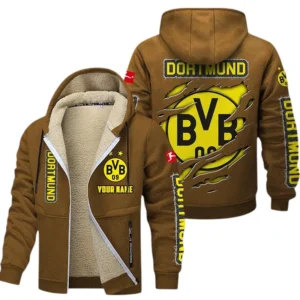 Borussia Dortmund Dicke Fleecejacke Herren, Fleecemantel mit Allover-Print BDE89070125556 - Braun