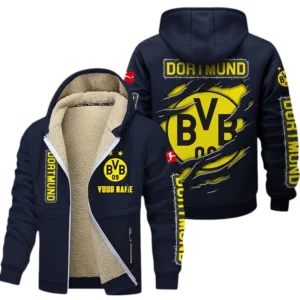 Borussia Dortmund Dicke Fleecejacke Herren, Fleecemantel mit Allover-Print BDE89070125556 - Marineblau
