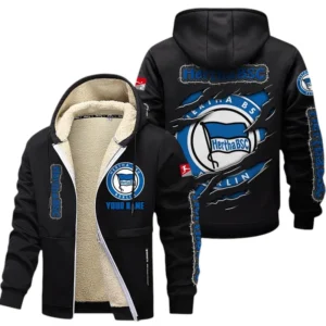 Hertha BSC Dicke Fleecejacke Herren, Fleecemantel mit Allover-Print BDE89070125557 - Schwarz