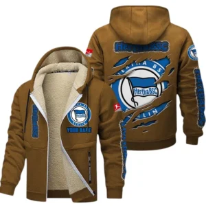 Hertha BSC Dicke Fleecejacke Herren, Fleecemantel mit Allover-Print BDE89070125557 - Braun