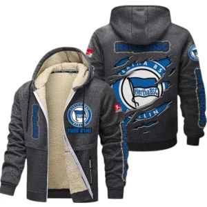 Hertha BSC Dicke Fleecejacke Herren, Fleecemantel mit Allover-Print BDE89070125557 - Dunkelgrau