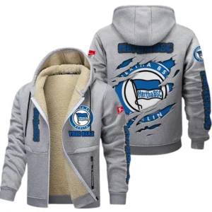 Hertha BSC Dicke Fleecejacke Herren, Fleecemantel mit Allover-Print BDE89070125557 - Hellgrau