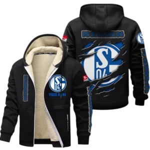 FC Schalke 04 Dicke Fleecejacke Herren, Fleecemantel mit Allover-Print BDE89070125558 - Schwarz