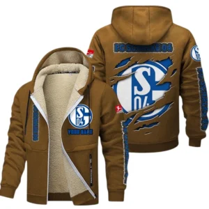 FC Schalke 04 Dicke Fleecejacke Herren, Fleecemantel mit Allover-Print BDE89070125558 - Braun