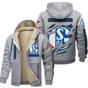 FC Schalke 04 Dicke Fleecejacke Herren, Fleecemantel mit Allover-Print BDE89070125558 - Hellgrau