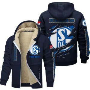 FC Schalke 04 Dicke Fleecejacke Herren, Fleecemantel mit Allover-Print BDE89070125558 - Marineblau