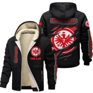 Eintracht Frankfurt Dicke Fleecejacke Herren, Fleecemantel mit Allover-Print BDE89070125559 - Schwarz