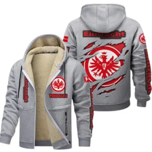 Eintracht Frankfurt Dicke Fleecejacke Herren, Fleecemantel mit Allover-Print BDE89070125559 - Hellgrau