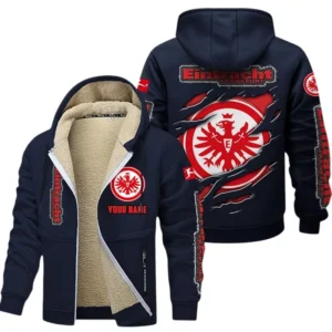 Eintracht Frankfurt Dicke Fleecejacke Herren, Fleecemantel mit Allover-Print BDE89070125559 - Marineblau