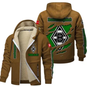 Borussia Monchengladbach Dicke Fleecejacke Herren, Fleecemantel mit Allover-Print BDE89070125560 - Braun