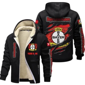 Bayer 04 Leverkusen Dicke Fleecejacke Herren, Fleecemantel mit Allover-Print BDE89070125561 - Schwarz