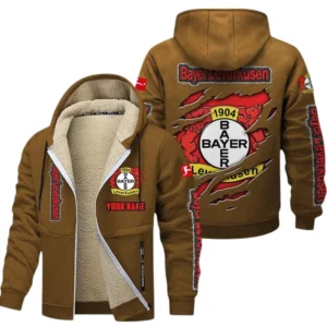 Bayer 04 Leverkusen Dicke Fleecejacke Herren, Fleecemantel mit Allover-Print BDE89070125561 - Braun