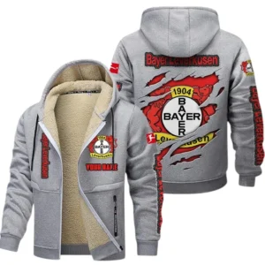 Bayer 04 Leverkusen Dicke Fleecejacke Herren, Fleecemantel mit Allover-Print BDE89070125561 - Hellgrau