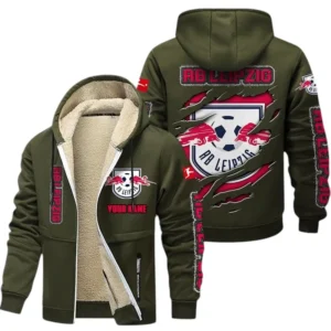 RB Leipzig Dicke Fleecejacke Herren, Fleecemantel mit Allover-Print BDE89070125562 - Olivgrün
