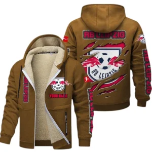 RB Leipzig Dicke Fleecejacke Herren, Fleecemantel mit Allover-Print BDE89070125562 - Braun