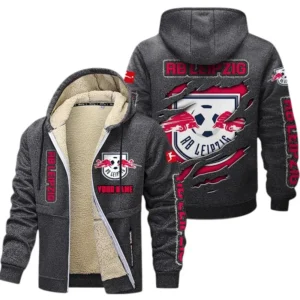 RB Leipzig Dicke Fleecejacke Herren, Fleecemantel mit Allover-Print BDE89070125562 - Dunkelgrau