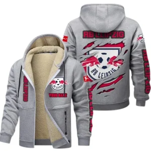 RB Leipzig Dicke Fleecejacke Herren, Fleecemantel mit Allover-Print BDE89070125562 - Hellgrau