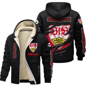 VfB Stuttgart II Dicke Fleecejacke Herren, Fleecemantel mit Allover-Print BDE89070125563 - Schwarz