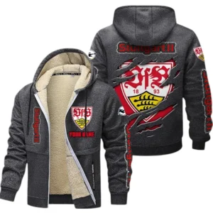 VfB Stuttgart II Dicke Fleecejacke Herren, Fleecemantel mit Allover-Print BDE89070125563 - Dunkelgrau
