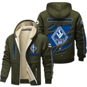 Waldhof Mannheim Dicke Fleecejacke Herren, Fleecemantel mit Allover-Print BDE89070125565 - Olivgrün