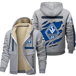 Waldhof Mannheim Dicke Fleecejacke Herren, Fleecemantel mit Allover-Print BDE89070125565 - Hellgrau