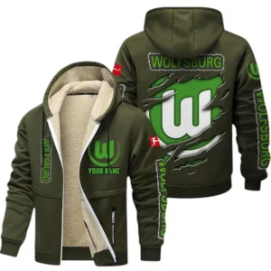 VfL Wolfsburg Dicke Fleecejacke Herren, Fleecemantel mit Allover-Print BDE89070125566 - Olivgrün
