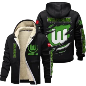 VfL Wolfsburg Dicke Fleecejacke Herren, Fleecemantel mit Allover-Print BDE89070125566 - Schwarz