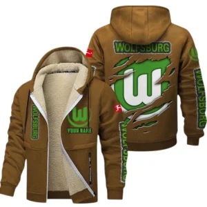 VfL Wolfsburg Dicke Fleecejacke Herren, Fleecemantel mit Allover-Print BDE89070125566 - Braun