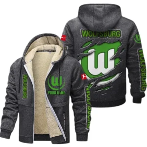 VfL Wolfsburg Dicke Fleecejacke Herren, Fleecemantel mit Allover-Print BDE89070125566 - Dunkelgrau