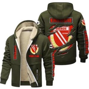 Energie Cottbus Dicke Fleecejacke Herren, Fleecemantel mit Allover-Print BDE89070125567 - Olivgrün