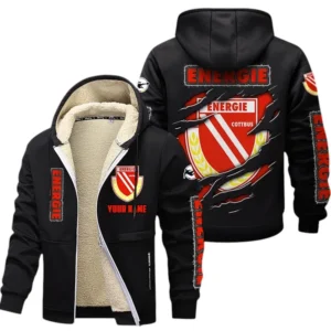 Energie Cottbus Dicke Fleecejacke Herren, Fleecemantel mit Allover-Print BDE89070125567 - Schwarz