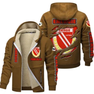 Energie Cottbus Dicke Fleecejacke Herren, Fleecemantel mit Allover-Print BDE89070125567 - Braun