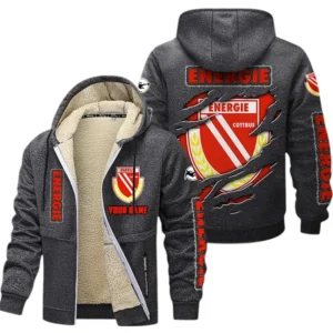 Energie Cottbus Dicke Fleecejacke Herren, Fleecemantel mit Allover-Print BDE89070125567 - Dunkelgrau