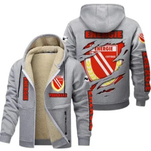 Energie Cottbus Dicke Fleecejacke Herren, Fleecemantel mit Allover-Print BDE89070125567 - Hellgrau