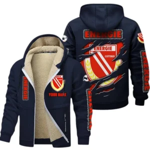 Energie Cottbus Dicke Fleecejacke Herren, Fleecemantel mit Allover-Print BDE89070125567 - Marineblau