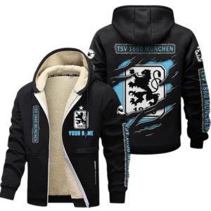 1860 Munich Dicke Fleecejacke Herren, Fleecemantel mit Allover-Print BDE89070125568 - Schwarz