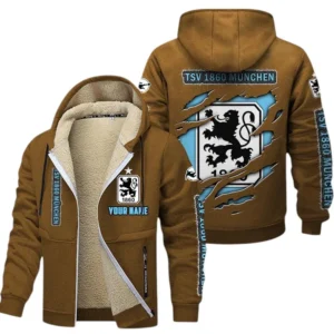1860 Munich Dicke Fleecejacke Herren, Fleecemantel mit Allover-Print BDE89070125568 - Braun