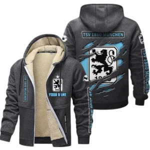 1860 Munich Dicke Fleecejacke Herren, Fleecemantel mit Allover-Print BDE89070125568 - Dunkelgrau