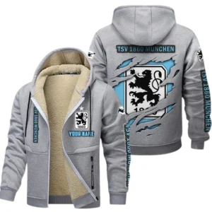 1860 Munich Dicke Fleecejacke Herren, Fleecemantel mit Allover-Print BDE89070125568 - Hellgrau