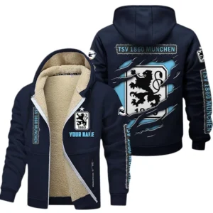 1860 Munich Dicke Fleecejacke Herren, Fleecemantel mit Allover-Print BDE89070125568 - Marineblau