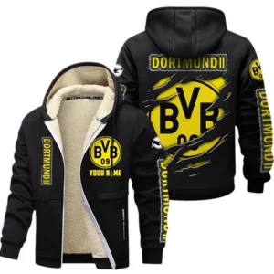 Borussia Dortmund II Dicke Fleecejacke Herren, Fleecemantel mit Allover-Print BDE89070125569 - Schwarz
