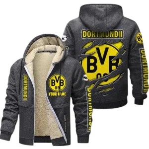 Borussia Dortmund II Dicke Fleecejacke Herren, Fleecemantel mit Allover-Print BDE89070125569 - Dunkelgrau